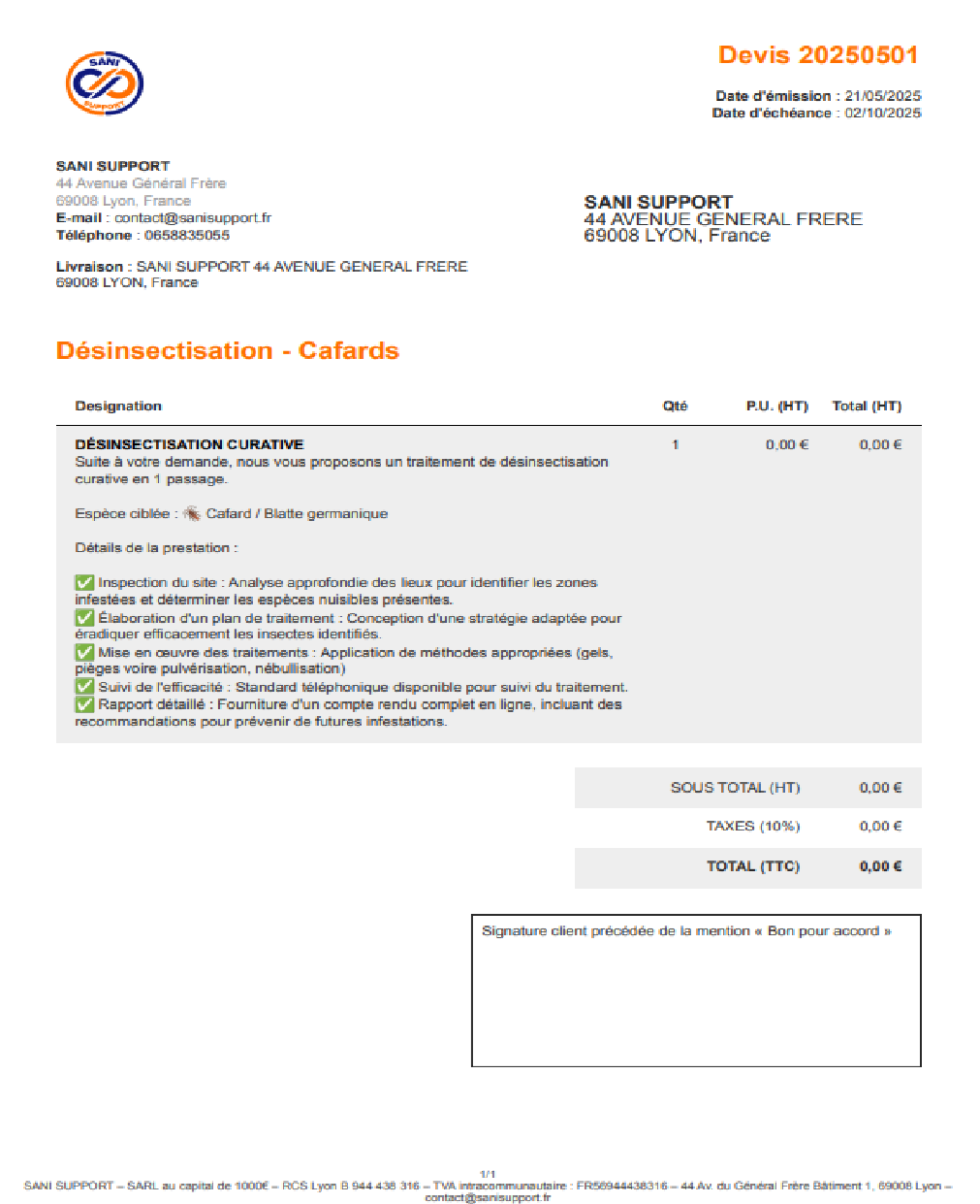 Modèle de devis désinsectisation Exemple de devis désinsectisation